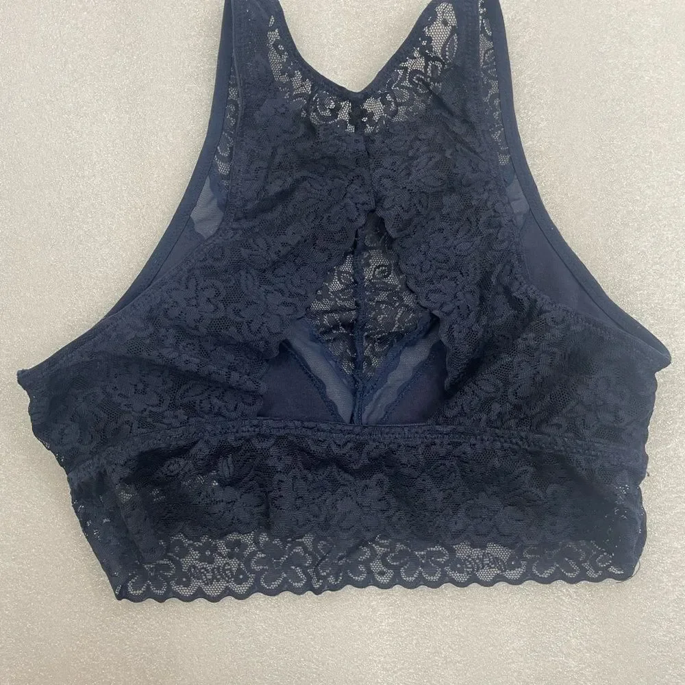Bundle of Aerie Blue Lace Bralettes Bandeau and High Necklace